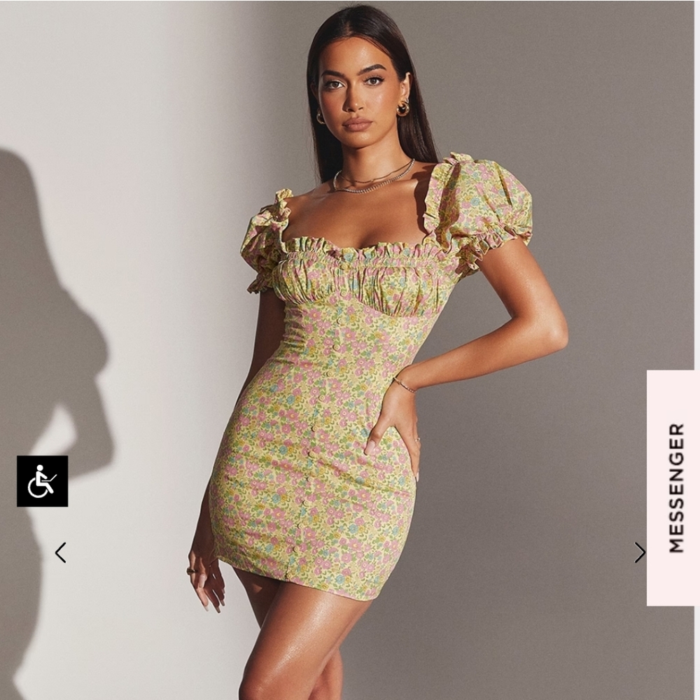 New 🩷 House of CB Tanaya Vintage Floral Puff Sleeve Mini Dress L+ - Picture 7 of 8